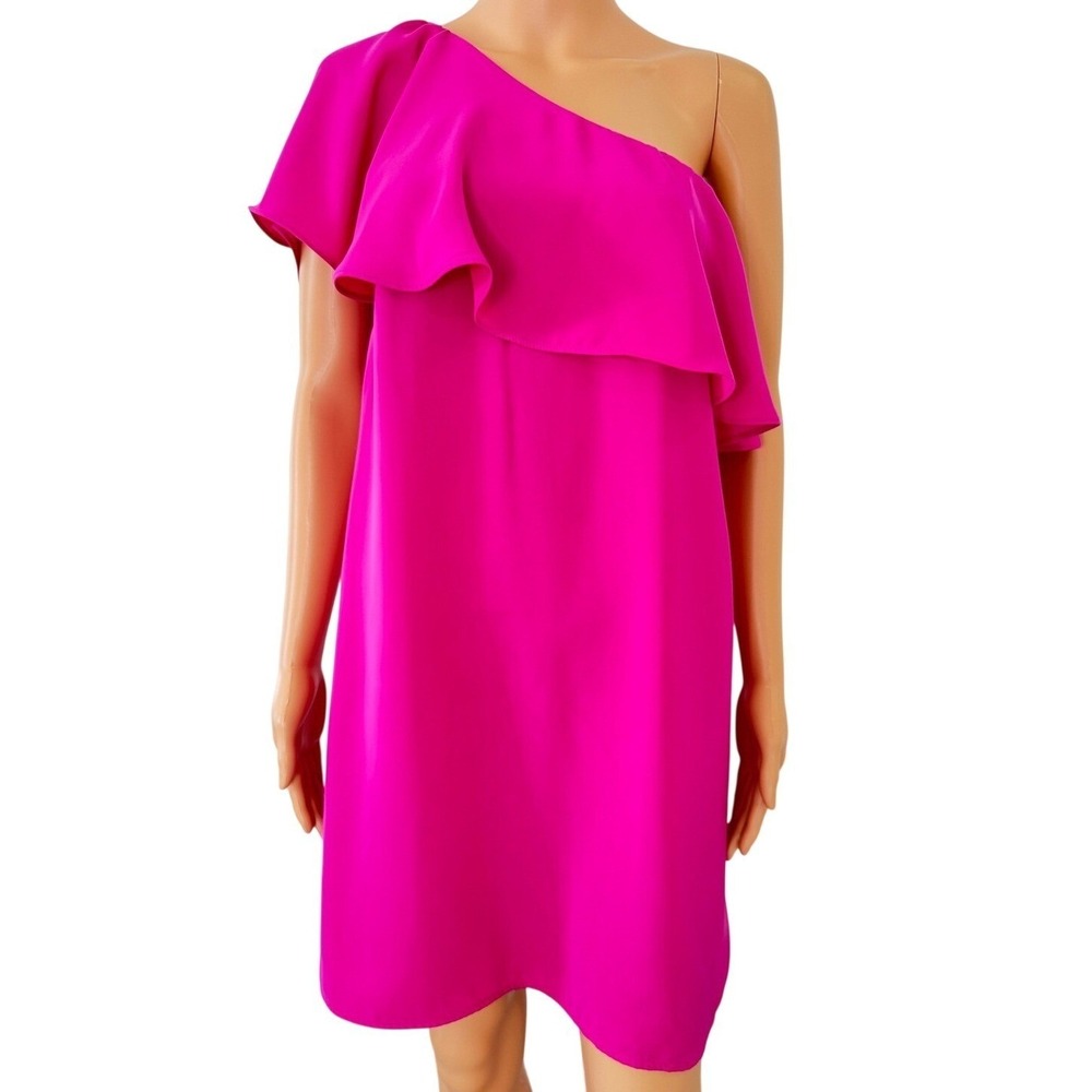 Carolina Belle Montreal Hot Pink One Shoulder Ruffle Cocktail Dress Evening Date